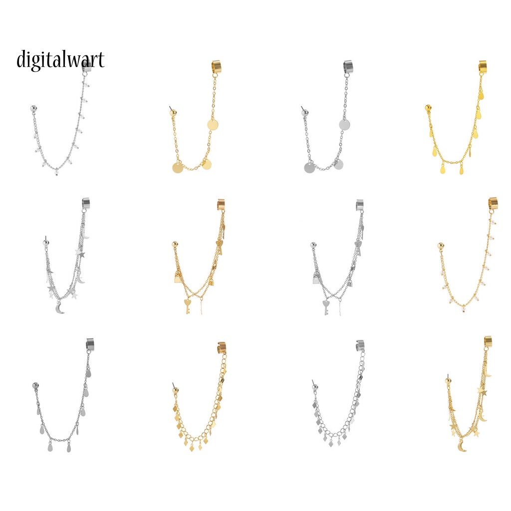 Kỹ Thuật Số| 1 Khuyên Kẹp Vành Tai Mặt Trăng Ngôi Sao Phối Tua Rua Phong Cách Vintage Thanh Lịch Cho Đám Cưới