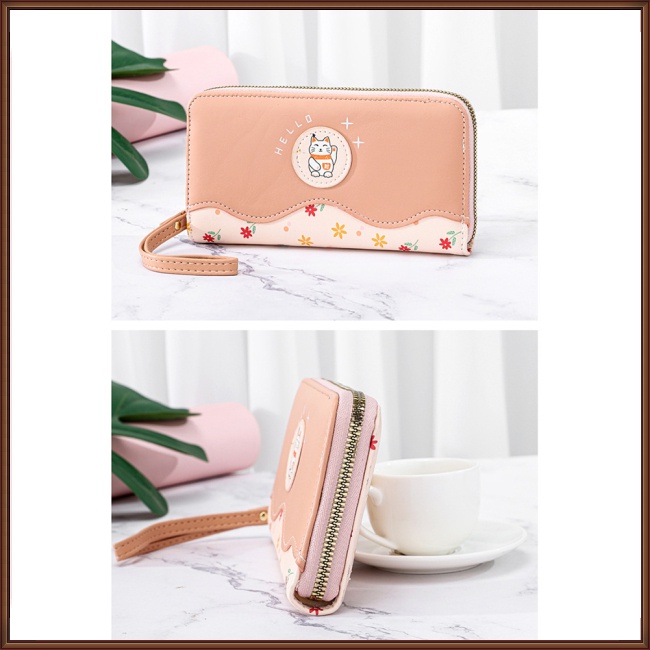 Ví Dài Đựng Điện Thoại Nhiều Ngăn Phối Màu Tương Phản Đơn Giản Cho Nữ