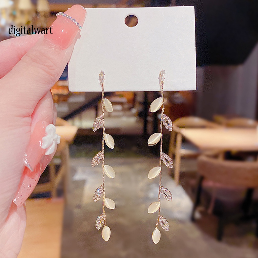 Kỹ Thuật Số| 1 Đôi Bông Tai Hình Chiếc Lá Đính Đá Lấp Lánh Dành Cho Nữ