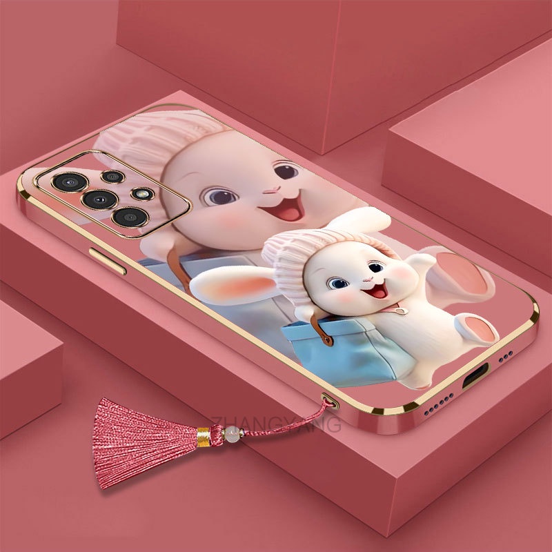 Ốp lưng Samsung a13 a23 Silicon Viền Thẳng Họa Tiết Chú Thỏ Nhiều Màu Dễ Thương Kèm Dây Đeo Cho Samsung a13 a23