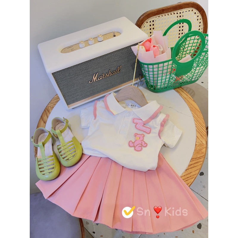 Set chân váy dập ly áo gấu bé gái Jane SnKids 10-30kg