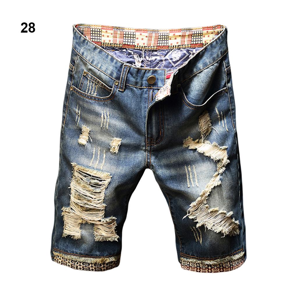 Quần Short Denim Cotton Dáng Rộng Phối Khóa Kéo Rách Thời Trang Mùa Hè Cho Nam