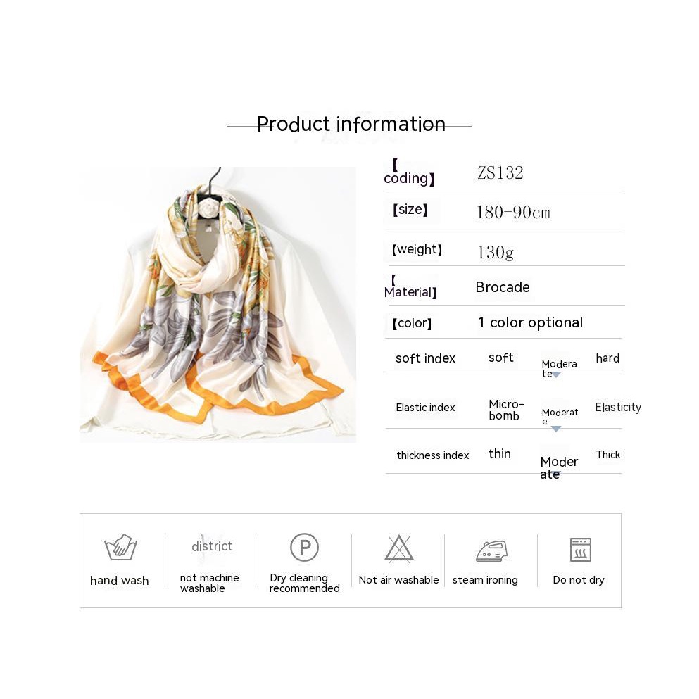 Khăn Choàng Lụa Satin Dài 180-90cm Mềm Mại Thoáng Khí In Họa Tiết Hoa Lily Thanh Lịch Thời Trang Cho Nữ