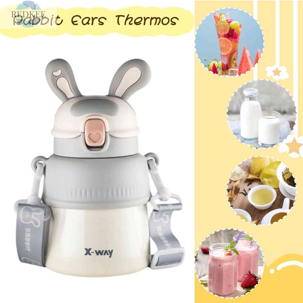 Bình Nước Cách Nhiệt 500ml Thiết Kế Tai Thỏ Xinh Xắn Tiện Dụng