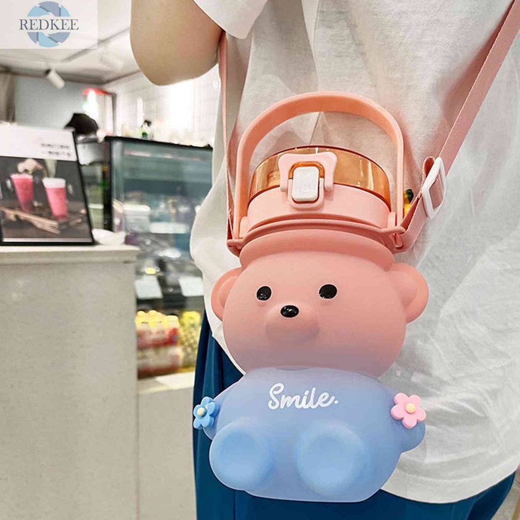 Cốc Uống Nước 1100ml Có Nắp Đậy Và Ống Hút Hình Gấu Dễ Thương