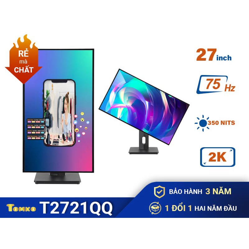 Màn Hình Máy Tính Gaming TOMKO T2721QQ 27 Inch 2K, Tấm nền IPS Tần số quét 75HZ- Chính hãng Tomko