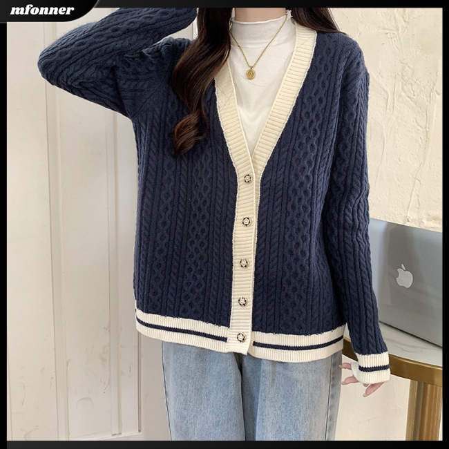 Áo Khoác Cardigan Dệt Kim Tay Dài Cổ Chữ V Thời Trang Cho Nữ