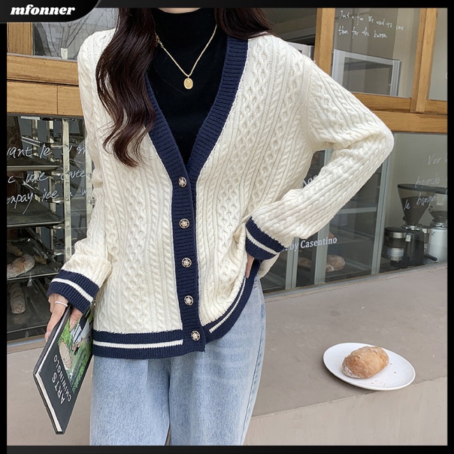 Áo Khoác Cardigan Dệt Kim Tay Dài Cổ Chữ V Thời Trang Cho Nữ