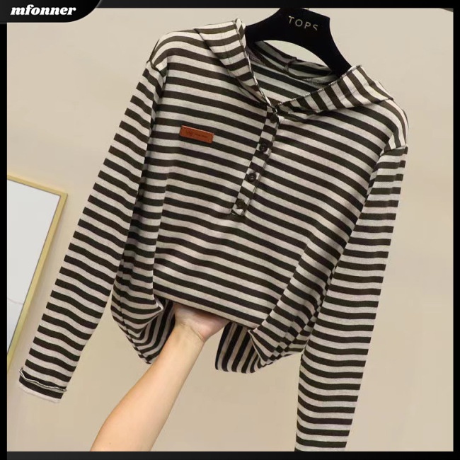 Áo Hoodie Tay Dài Dáng Rộng Họa Tiết Kẻ Sọc Thời Trang Cho Nữ