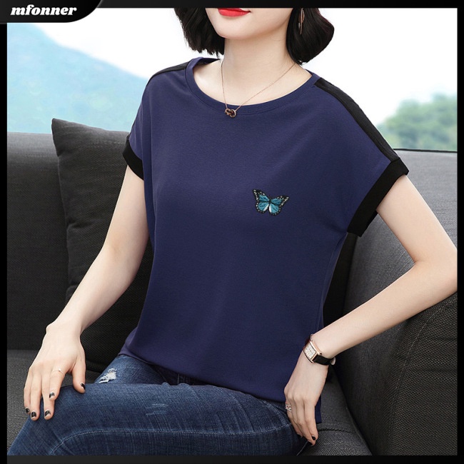 Áo Thun Tay Ngắn Cổ Tròn Dáng Rộng In Hình Bướm Thời Trang Mùa Hè Cho Nữ