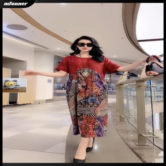 Đầm Dáng Chữ A Tay Ngắn Cổ Tròn Dáng Rộng In Họa Tiết Thổ Cẩm Kiểu Retro Thời Trang Cho Bạn Gái