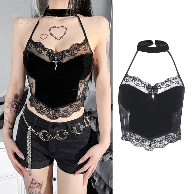 Áo Croptop Sát Nách Phối Ren Hoa Thiết Kế Hở Lưng Quyến Rũ