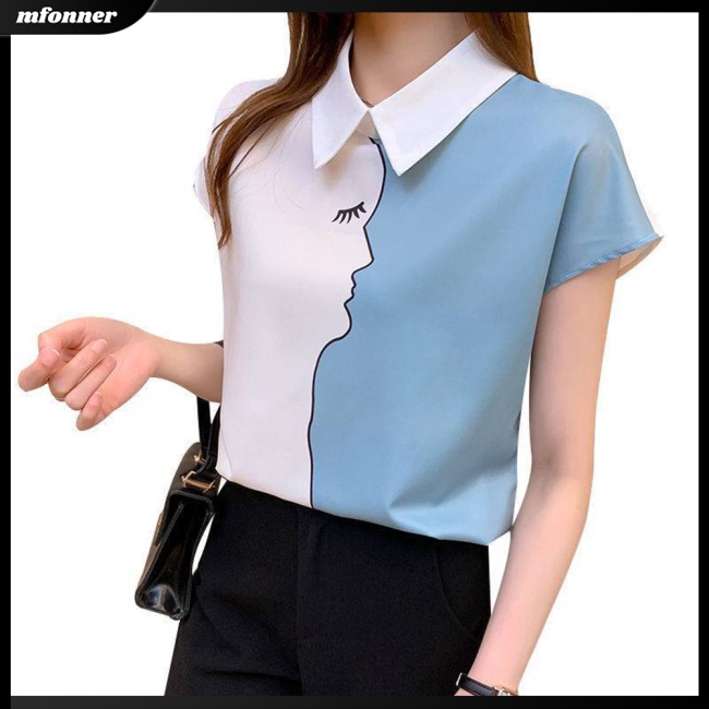 Áo Thun Chiffon Tay Ngắn Màu Sắc Tương Phản Thời Trang Cho Nữ