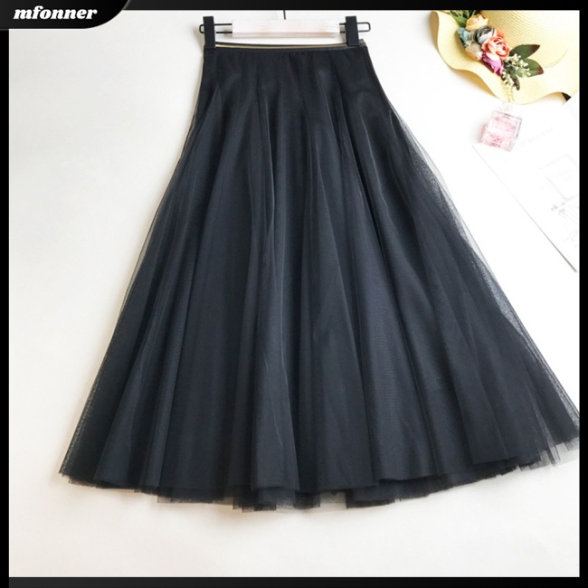 Chân Váy Tutu Lưng Cao Co Giãn Màu Trơn Mềm Mại Thoáng Khí Thoải Mái Cho Nữ