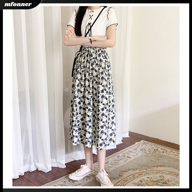 Chân Váy Lưng Cao Co Giãn In Họa Tiết Hoa Phong Cách Pháp Cổ Điển Thời Trang Mùa Hè Cho Nữ