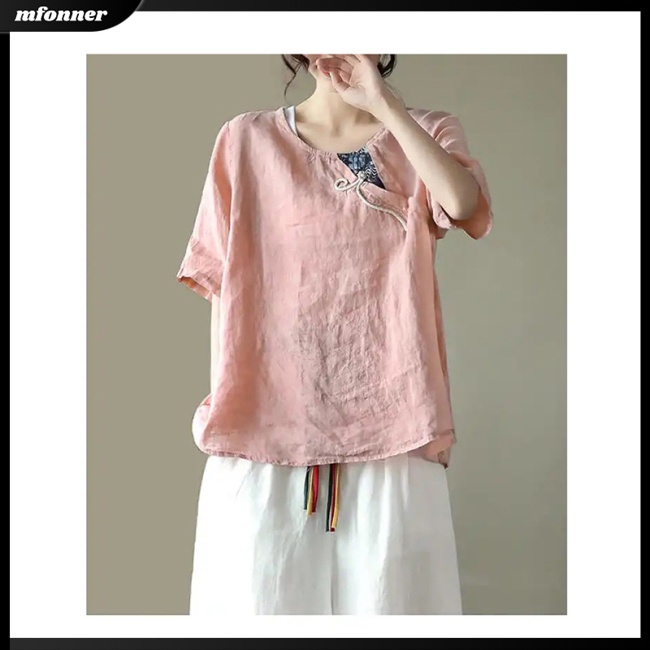 Áo Sơ Mi Vải Lanh Cotton Dáng Rộng Thêu Họa Tiết Kiểu Retro Trung Hoa Cho Nữ