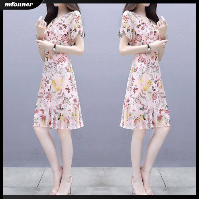 Đầm NgắN Tay In Hoa ThờI Trang Cho Nữ