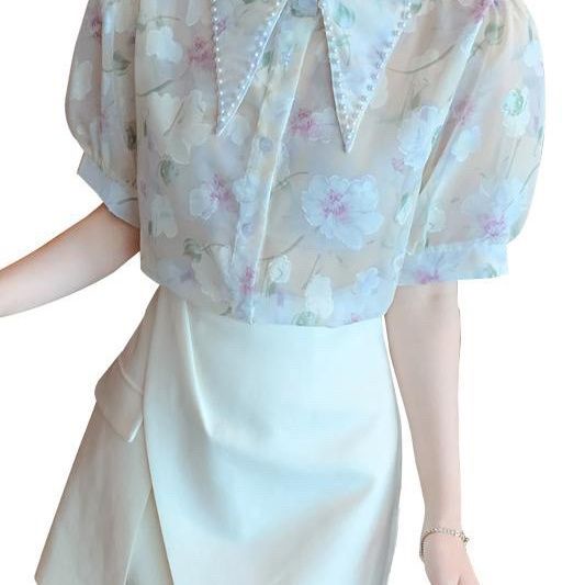 Áo Sơ Mi Chiffon Tay Ngắn Cổ Bẻ In Họa Tiết Thời Trang Mùa Hè Cho Nữ