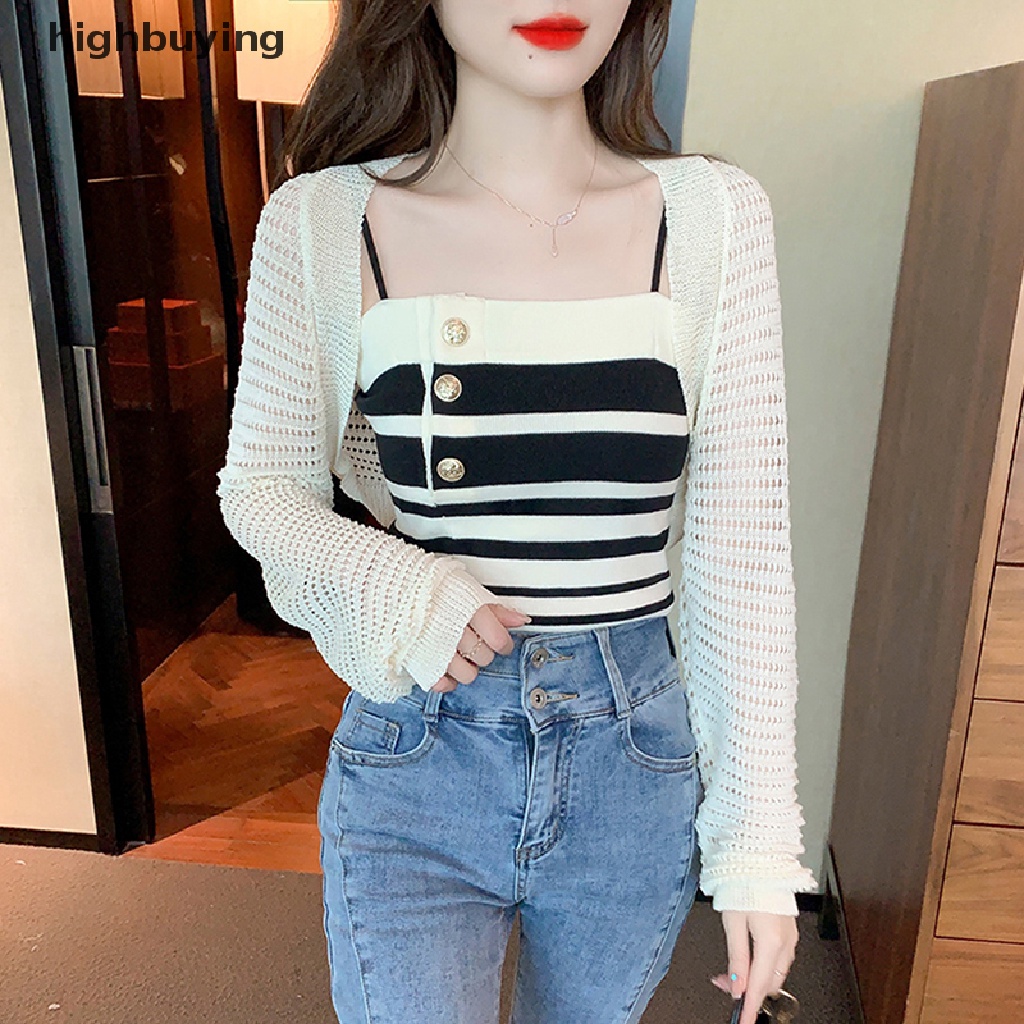 Áo Hai Dây Dệt Kim Họa Tiết Kẻ Sọc Thời Trang Mùa Hè Quyến Rũ Cho Nữ