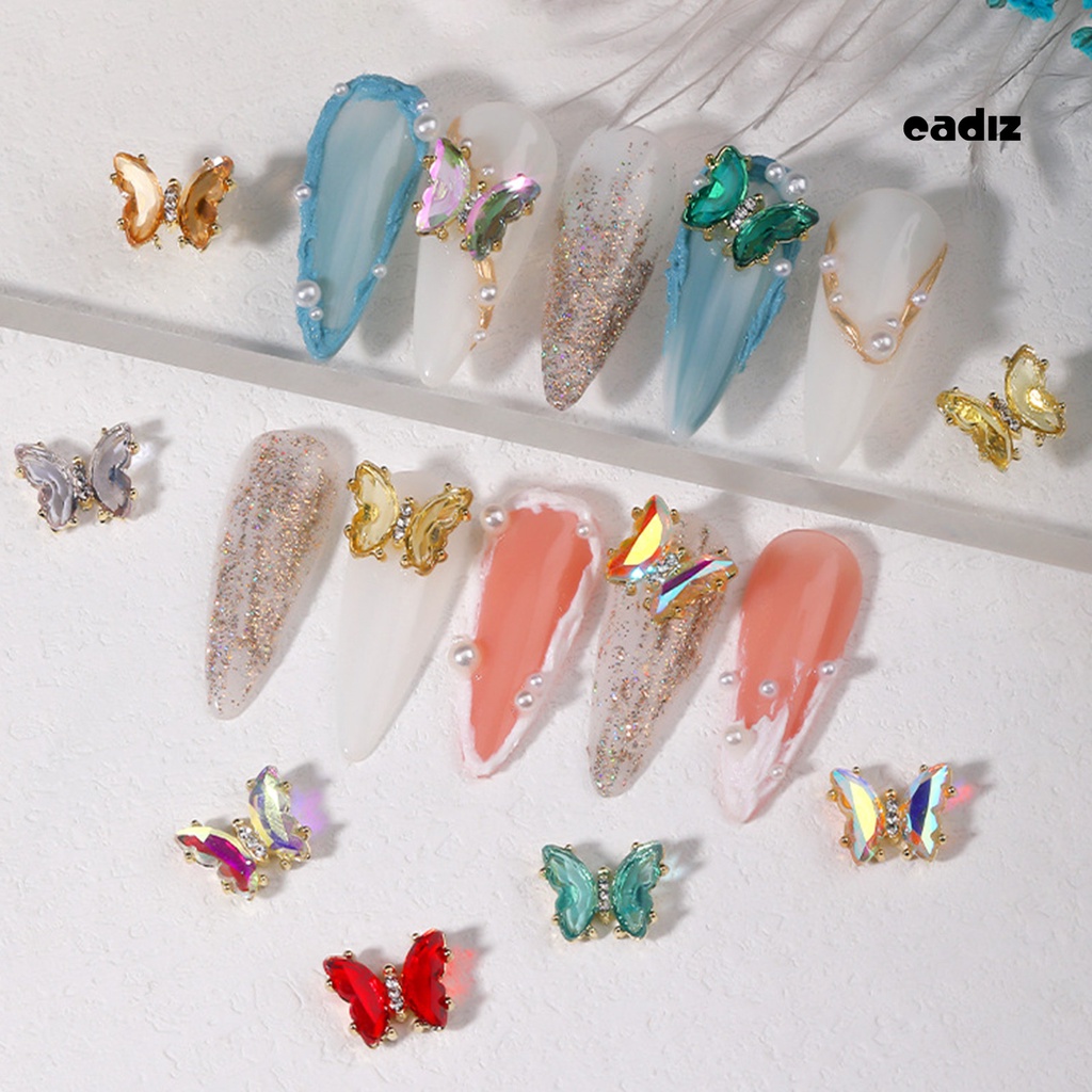 Set 10 Móng Tay Giả Mini Lấp Lánh Hình Bướm DIY
