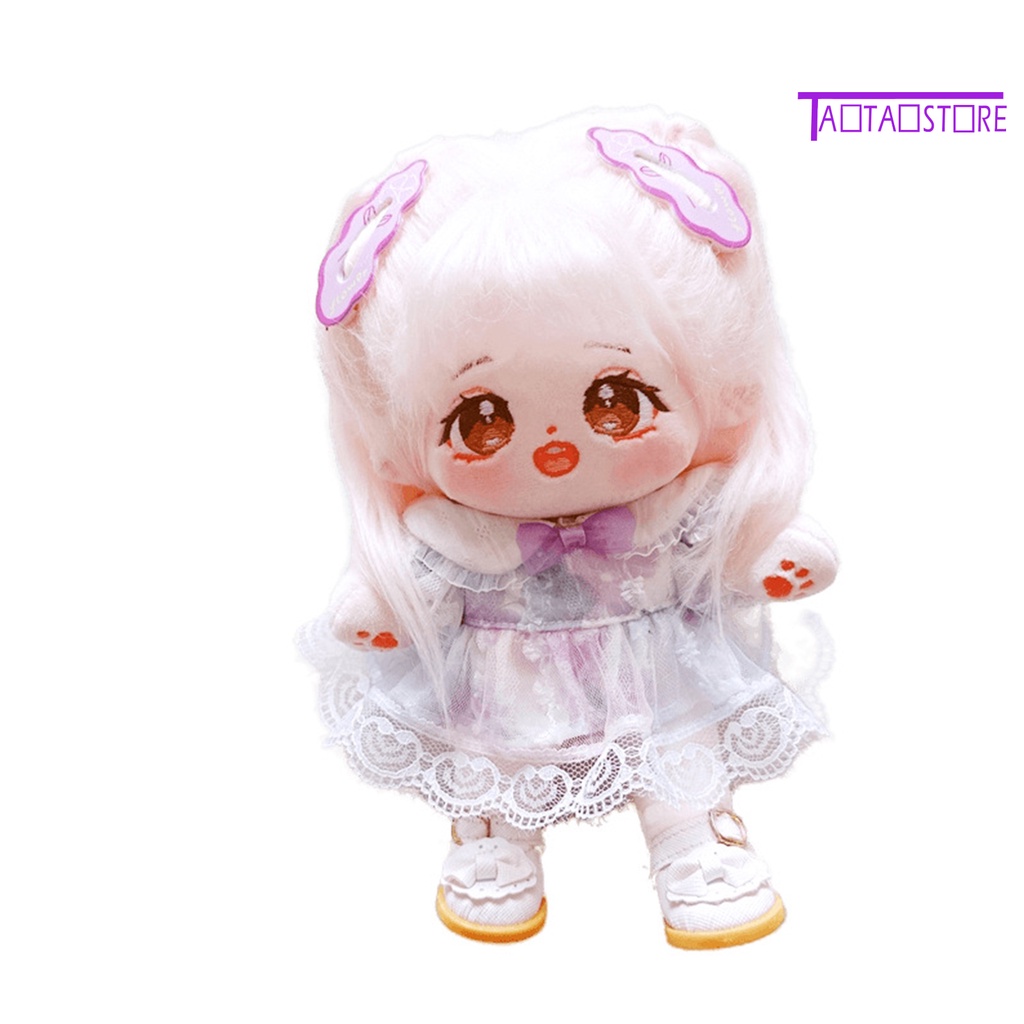 1 Bộ Kẹp Tóc + Băng Đô Vải Cotton Phối Ren Màu Tím Dễ Thương Cho Búp Bê 20cm