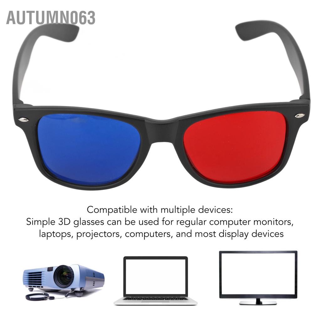 Autumn063 Kính 3D Gọng Nhựa Màu Đen Tròng Nhẹ Dễ Đeo Xanh Đỏ Cho Trò Chơi Phim