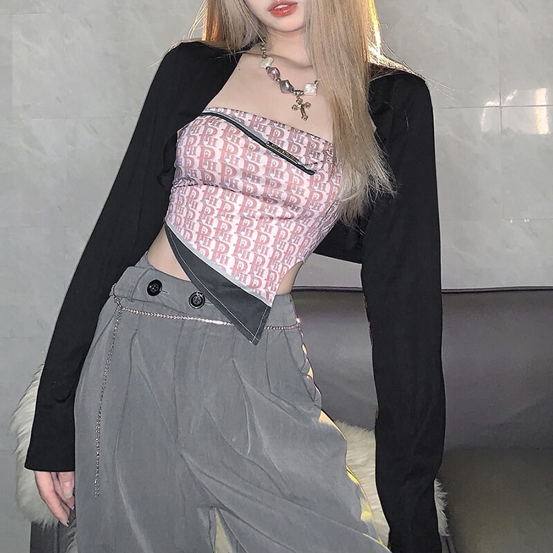 Weird Puss Áo Thun Tay Dài Dáng Ngắn Ôm Sát Quyến Rũ Dễ Phối Đồ Hợp Thời Trang Cho Nữ