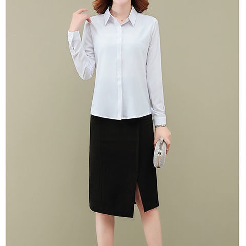 Áo Sơ Mi Chiffon Tay Dài Màu Trắng Đen Thời Trang Mùa Hè 2023 Dành Cho Nữ