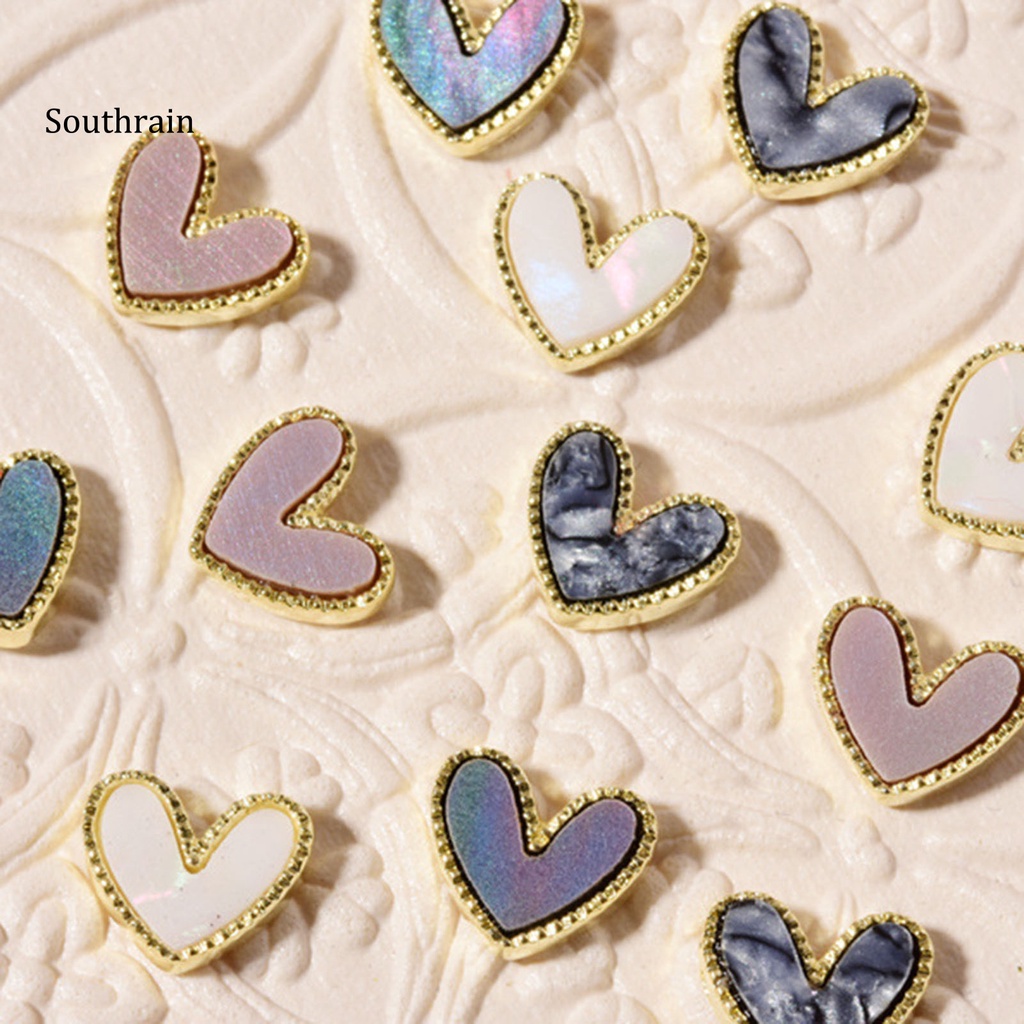 Set 10 Phụ Kiện Trang Trí Móng Tay Tạo Hiệu Ứng 3D Hình Trái Tim Sang Trọng