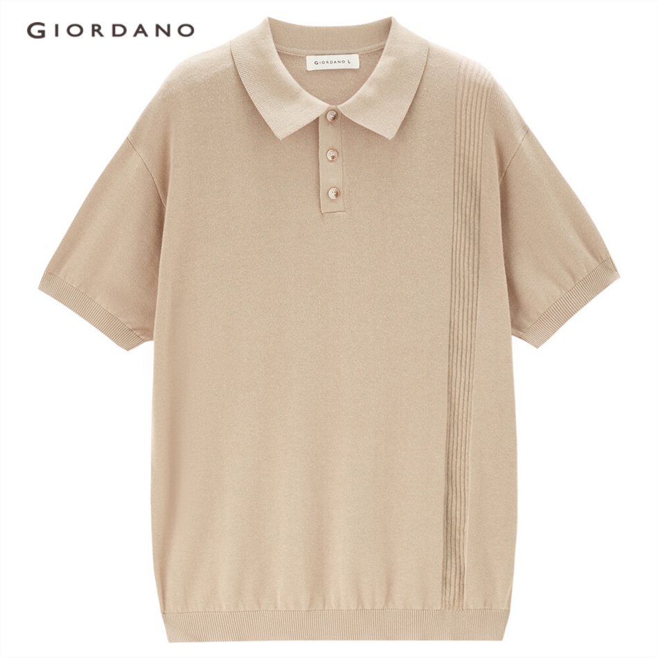 Áo polo GIORDANO 18053601 dệt kim gân cotton nhẹ cho nam