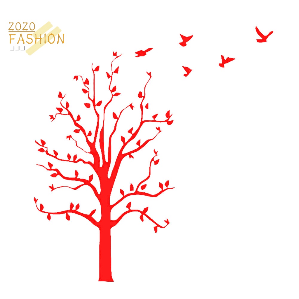 Miếng Dán Phản Quang Họa Tiết Cây Và Chim Bay Trang Trí Xe Hơi