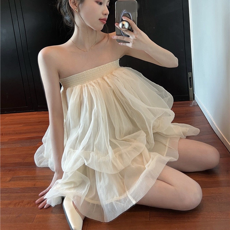 IELGY   Đầm Xòe Phối Lưới Hở Vai Thời Trang Dành Cho Nữ