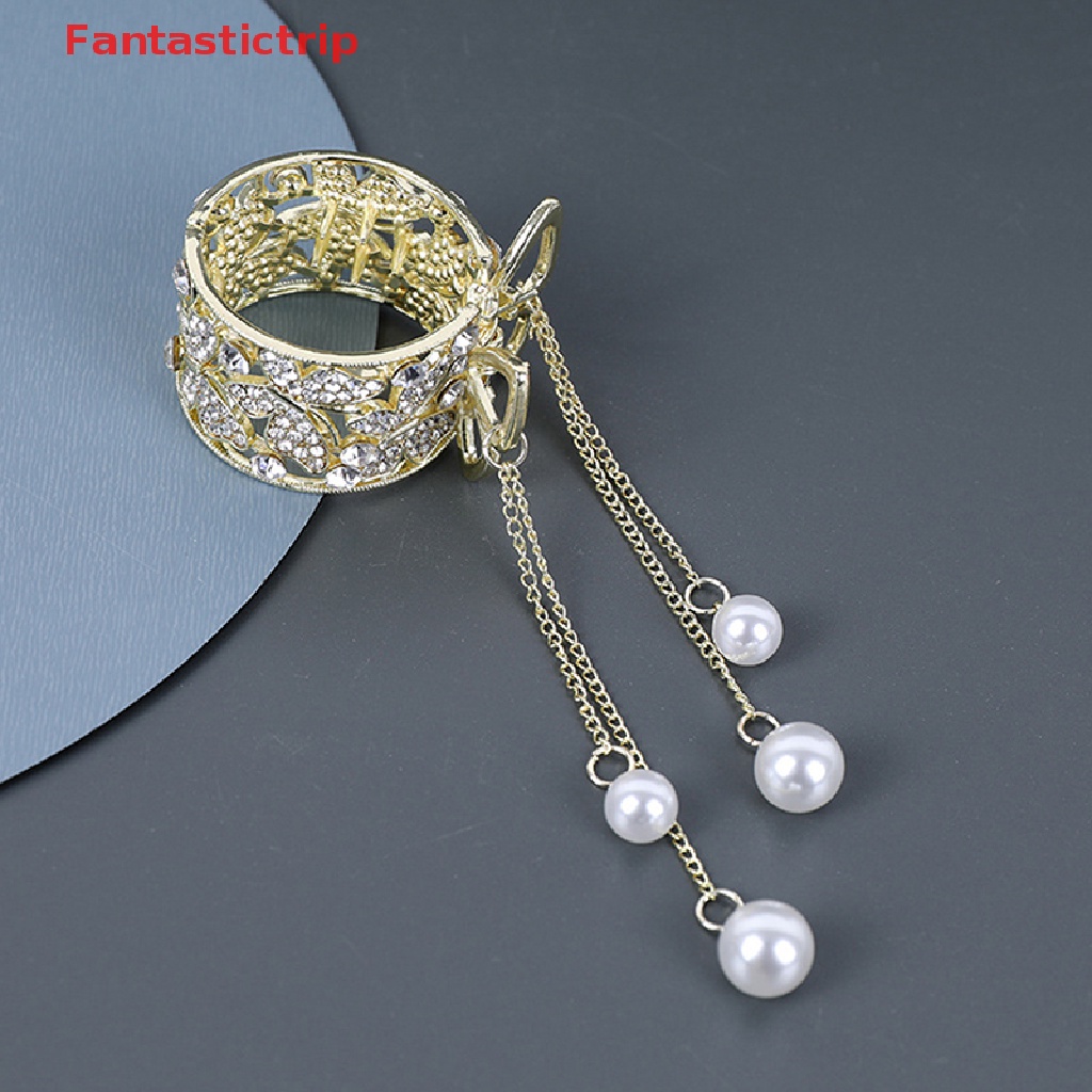 Kẹp Tóc Đính Đá Ngọc Trai Phối Tua Rua Cố Định Tóc Đuôi Ngựa Thời Trang Cho Nữ