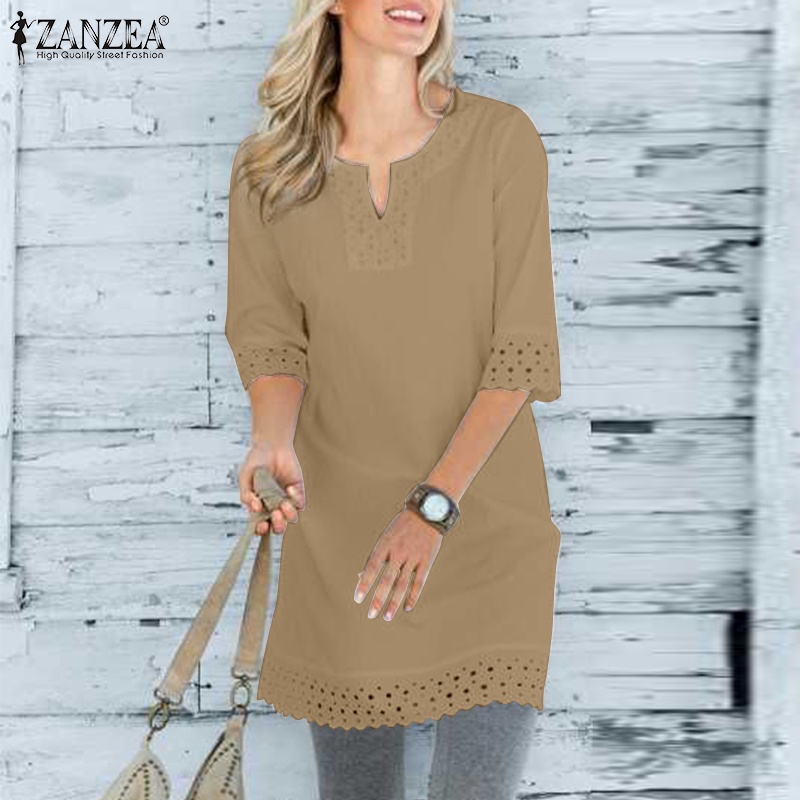 ZANZEA Áo Nữ Tay Lửng Cổ Chữ V Phối Ren Thời Trang
