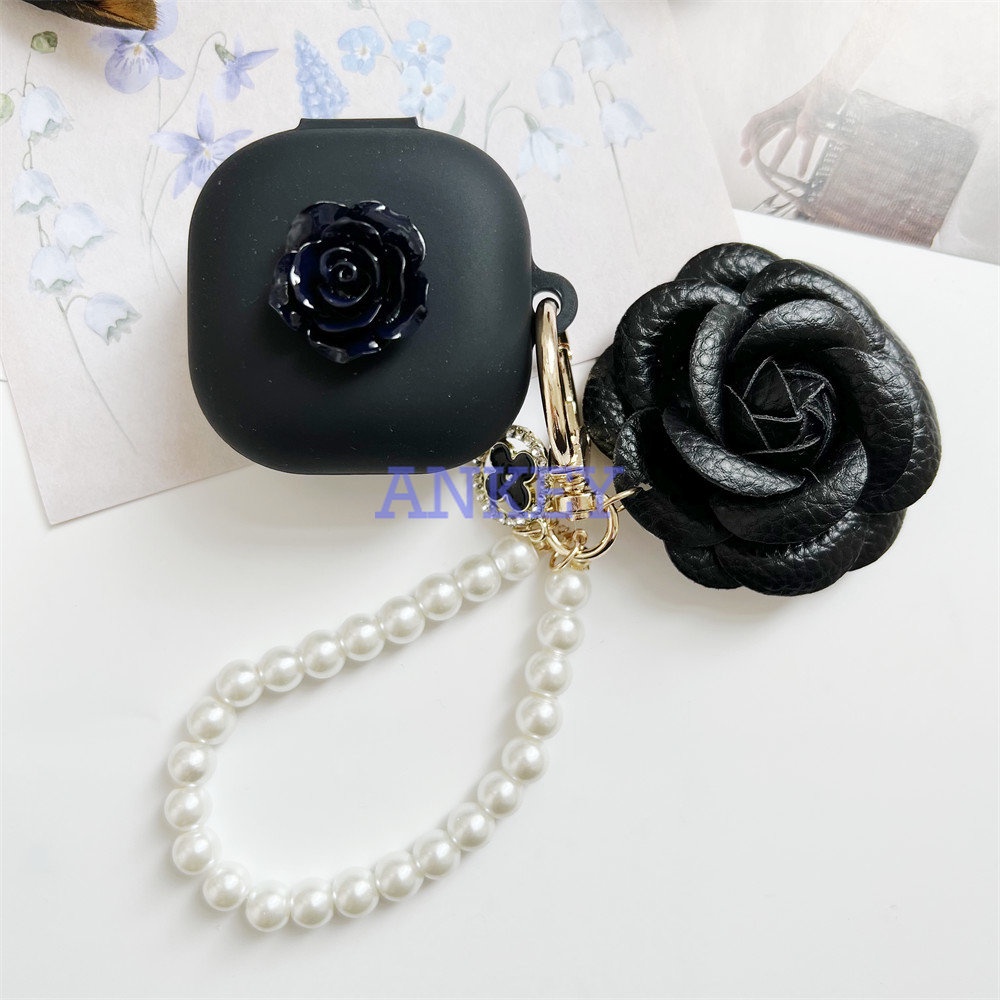 Cover For JBL Wave 300 / Wave FLEX / Live Free2 / Live Pro+ Pro 2 Earphone Silicone Case Girl Flower Earbuds Soft Protective Headphone Headset Skin with Pearl chain