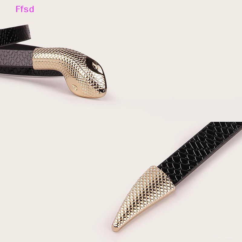 Thắt Lưng Giả Da Rắn Màu Đen Khóa Kim Loại Thời Trang Cho Nữ