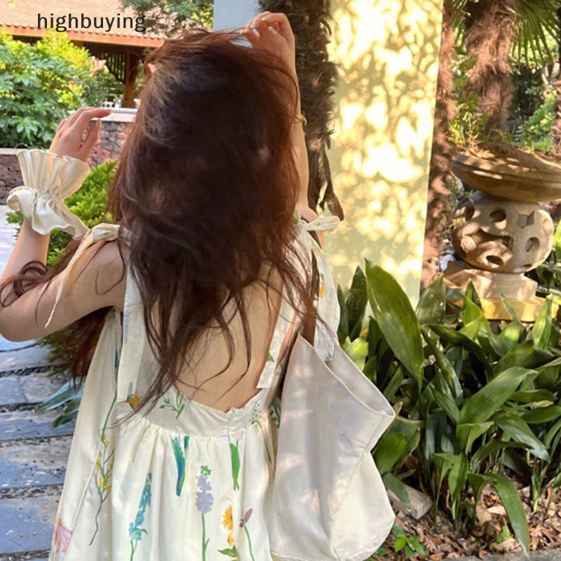 Đầm Midi Hai Dây Dáng Chữ A Họa Tiết Hoa Phong Cách Hàn Quốc Ngọt Ngào