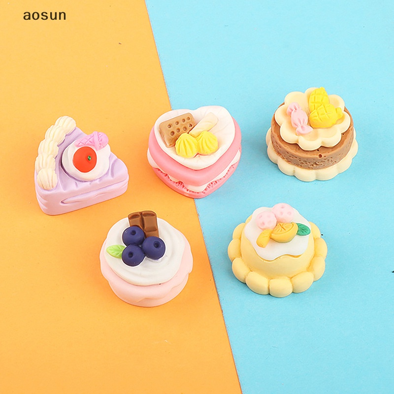 Aosun Set 5 Phụ Kiện Trang Trí Ốp Điện Thoại Mô Phỏng Bánh Dâu Ba Chiều Màu Sắc Ngẫu Nhiên DIY
