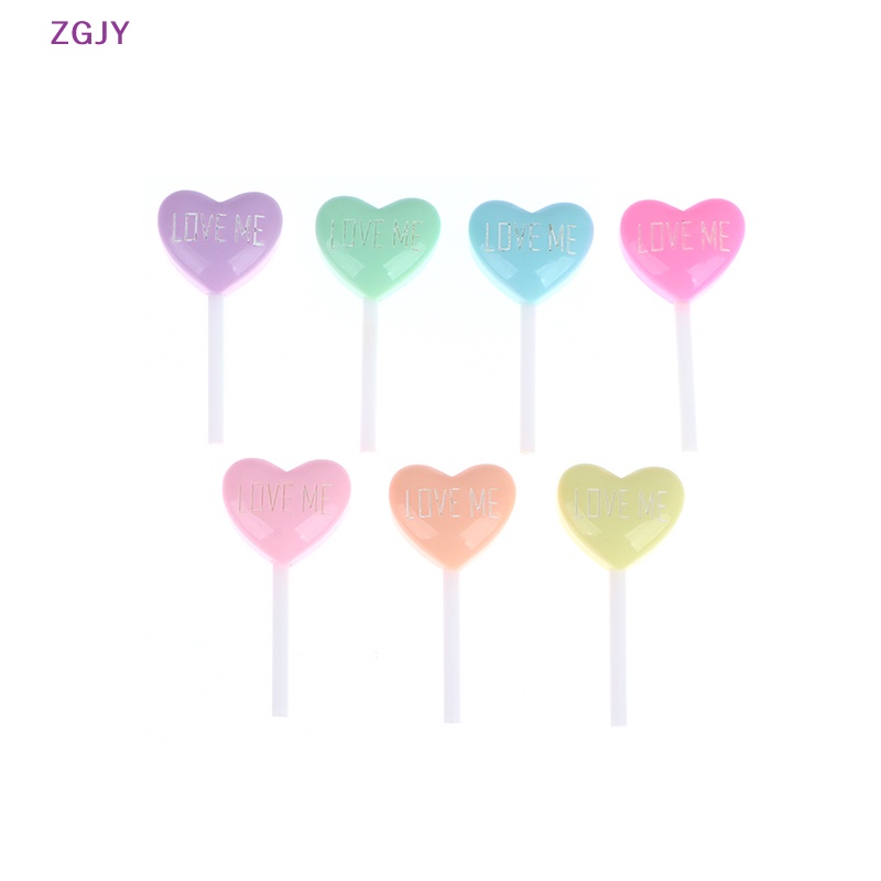 Set 10 Mô Phỏng Kẹo Mút Trái Tim Bằng Resin Cabochon Giả DIY Mới