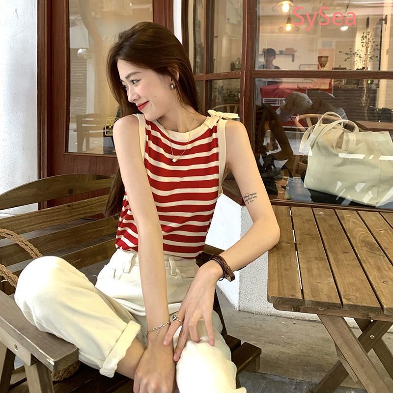 Áo Hai Dây Dệt Kim Họa Tiết Kẻ Sọc Thời Trang Mùa Hè Quyến Rũ Cho Nữ