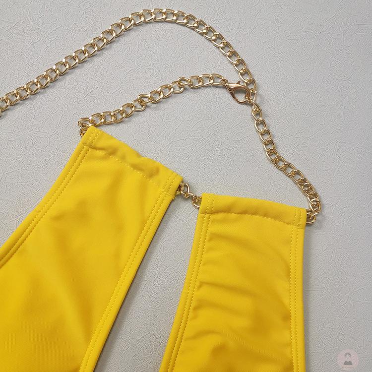 Bộ Bikini Không Tay Phối Dây Xích Kim Loại Thời Trang Mùa Hè Cho Nữ