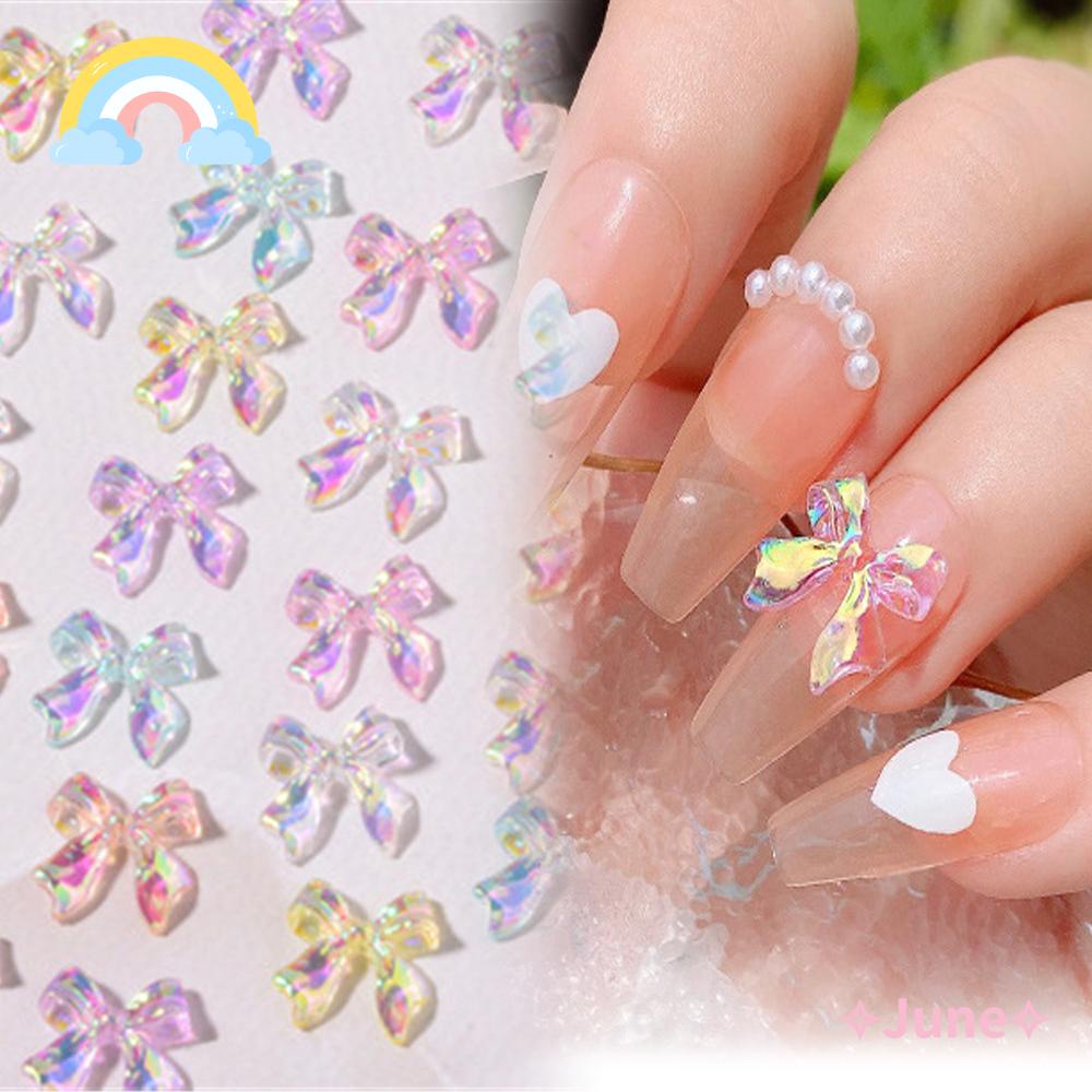 [Hàng mới về] Phụ kiện nơ 3D lấp lánh màu cực quang tinh xảo trang trí móng thời trang