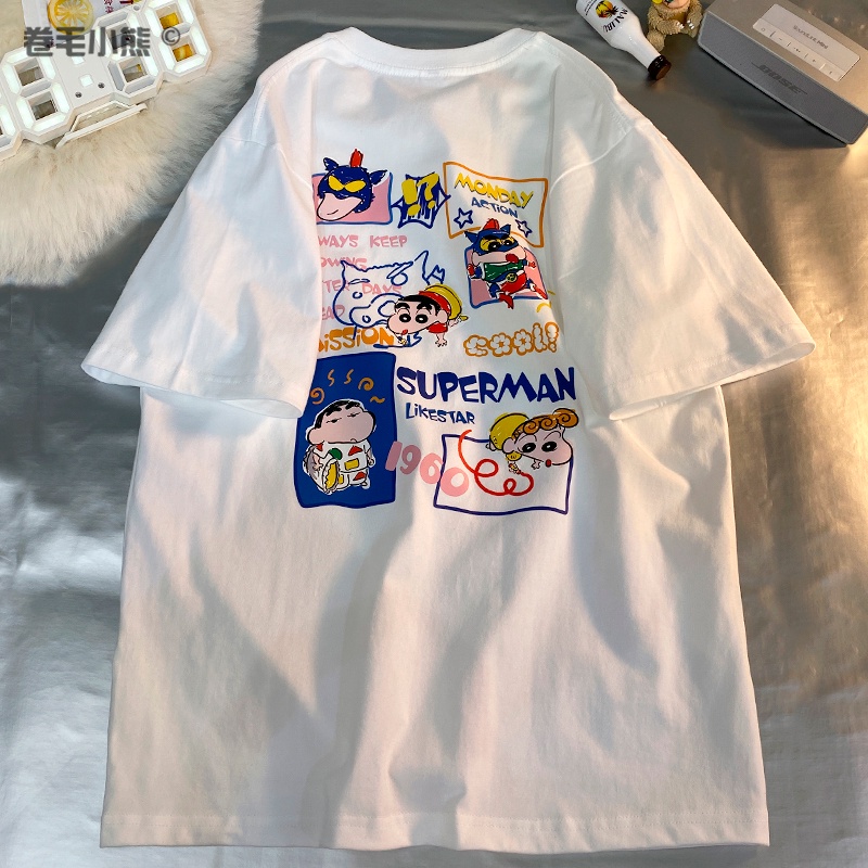 Áo Thun Tay Ngắn Dáng Rộng In Hoạt Hình Shin-chan Phong Cách Nhật Bản Xinh Xắn Cho Nữ