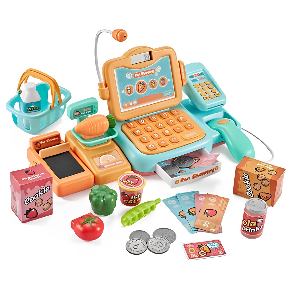 Giả vờ chơi siêu thị cửa hàng tạp hóa mua sắm máy tính tiền playset micrô máy tính đồ chơi giáo dục cho bé trai bé gái