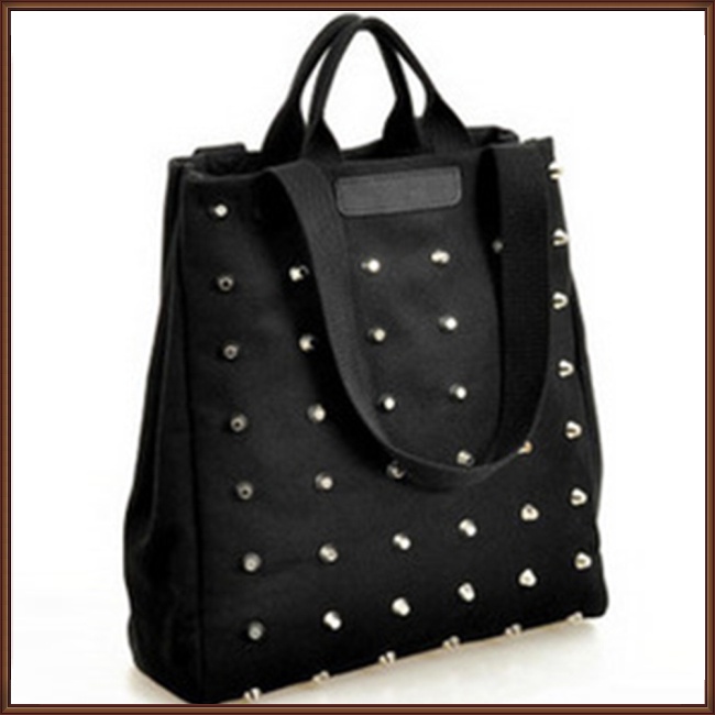 Túi Xách Đeo Vai Vải Bạt Phối Đinh Tán Thời Trang Nữ Cá Tính