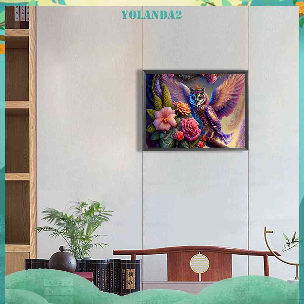 Tranh Đính Đá Kim Cương Toàn Bộ 5D DIY Hình Vẽ Hoa Chim Cú