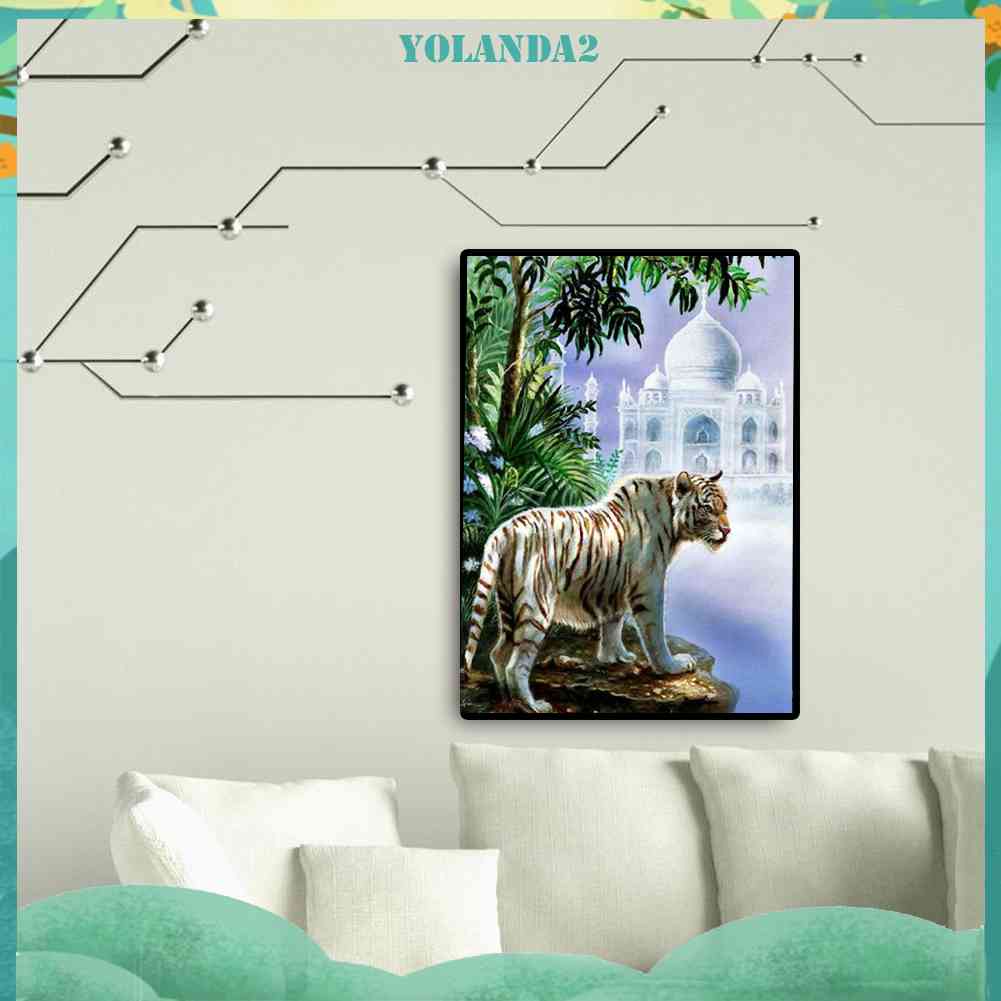 Bộ Tranh Đính Đá 5D DIY Hình Chú Hổ Trắng Độc Đáo Trang Trí Nhà Cửa
