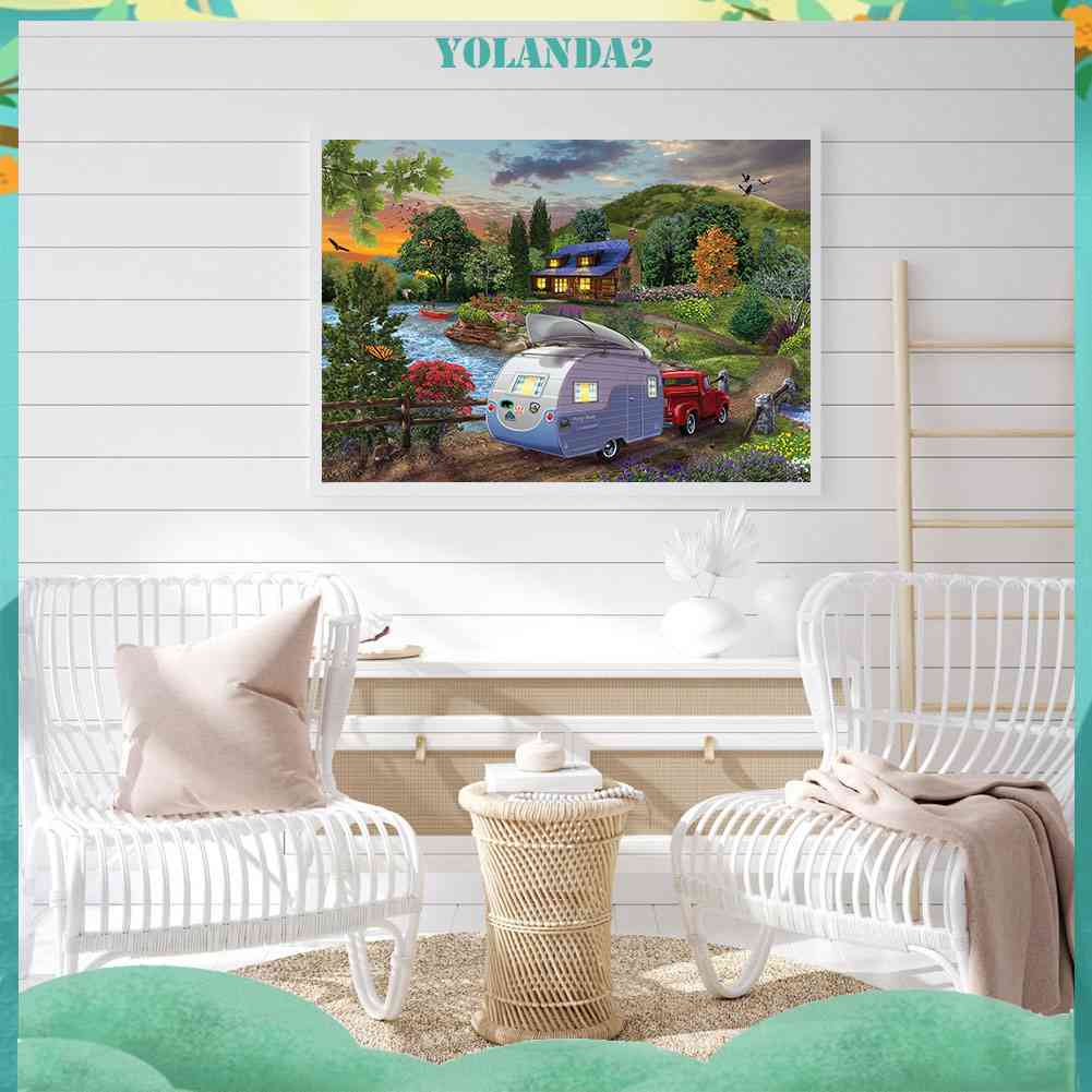 Bộ Tranh Đính Đá 5D Toàn Diện Họa Tiết Hồ Cắm Trại Độc Đáo DIY Dùng Trang Trí