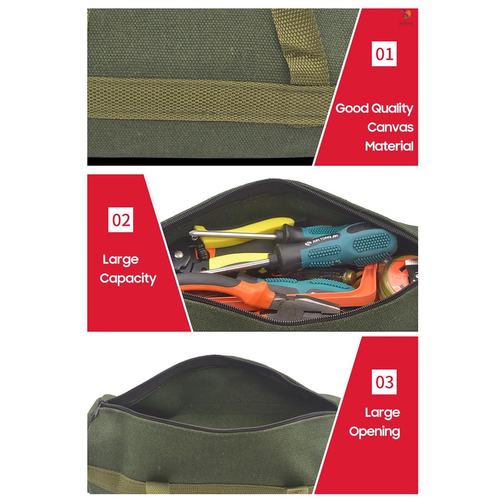 Túi Canvas Đựng Dụng Cụ Đa Năng Có Khóa Kéo Miệng Rộng Tiện Dụng