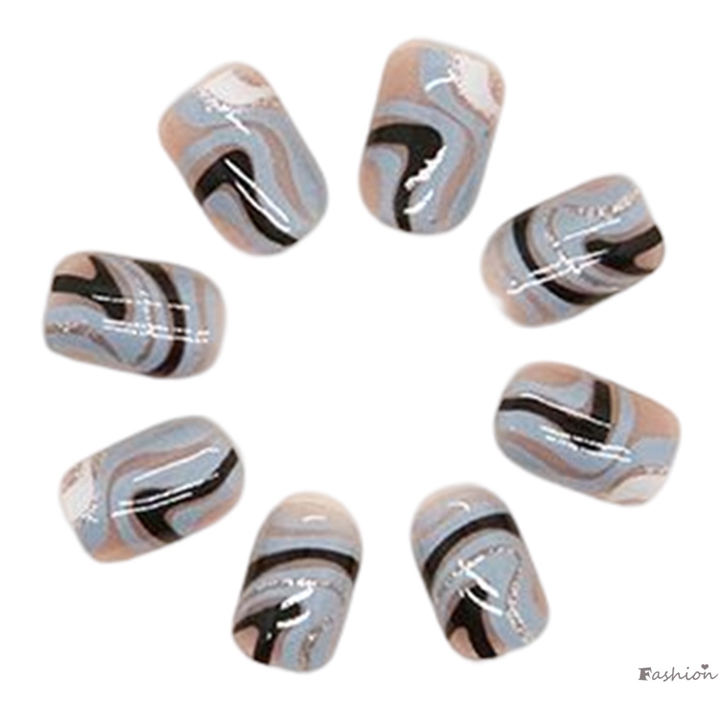 Móng Tay Giả Ngắn Gợn Sóng Nhiều Màu Chống Trầy Xước Trang Trí Nghệ Thuật